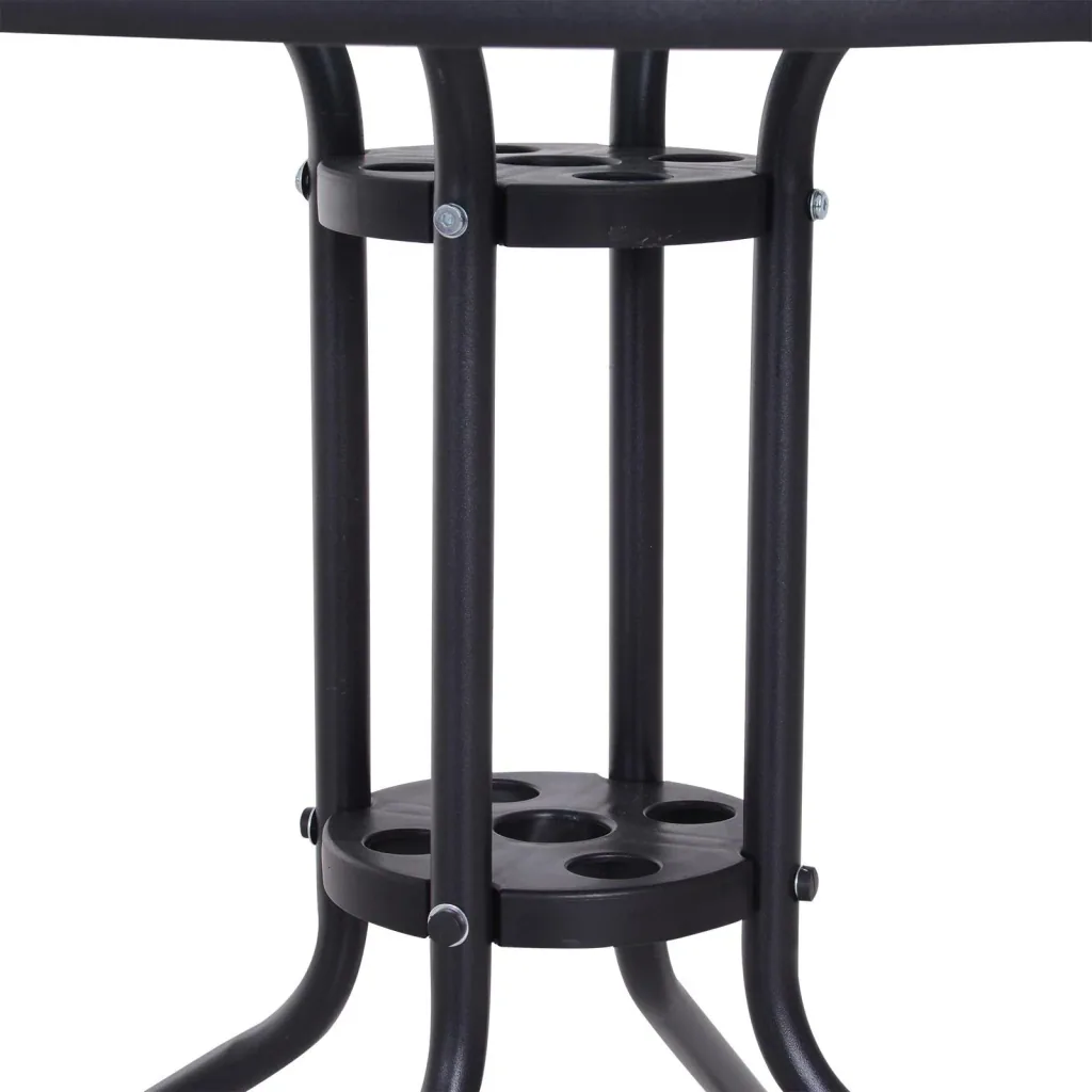 Gartentisch Balkontisch Bistrotisch Gartenmöbel mit Schirmloch Hartglas + Metall Schwarz Ø80 x 72 cm
