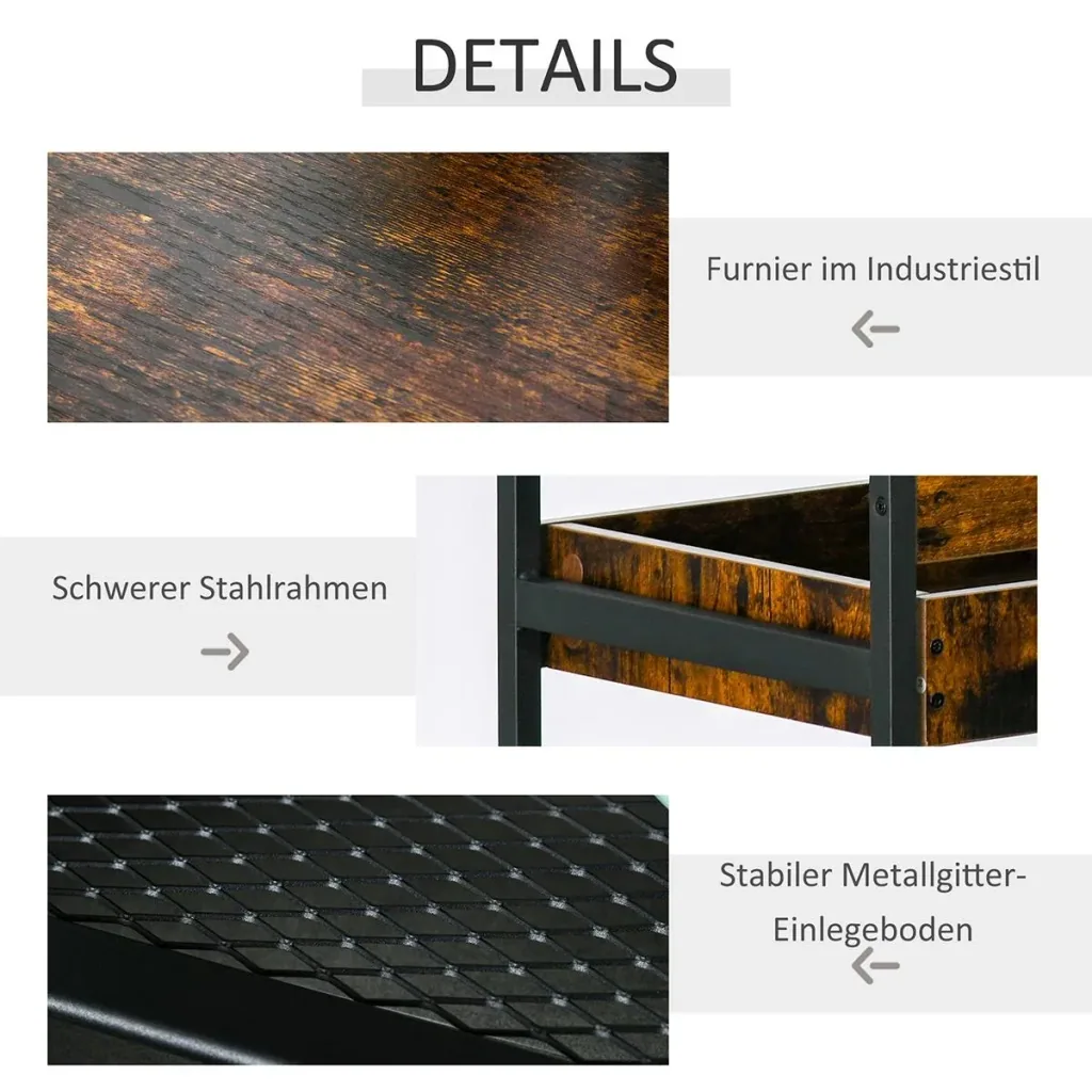 Küchenwagen Küchenrollwagen Servierwagen 3-stöckige Küchenregal Industrie-Design mit verstellbaren Füßen Rustikales Brau
