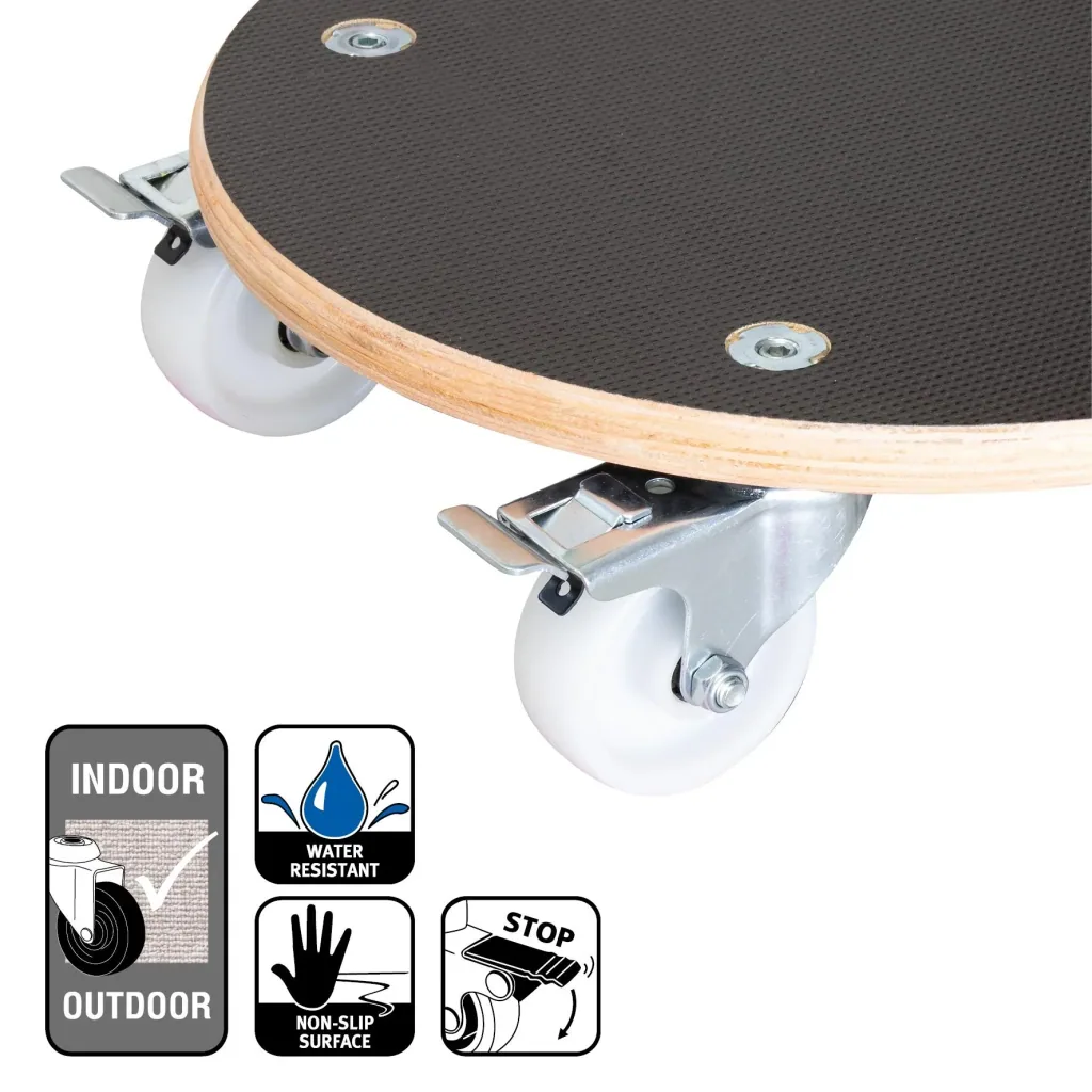 Multi Roller MR 1107, Ø 38 x 11 cm, harte Rollen Ø 75 mm, Rollenlager, 2 Bremsen, Platte FSC®, Tragkraft 300 kg