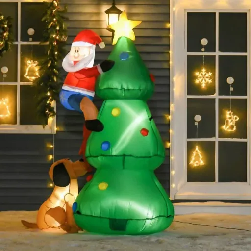 Aufblasbarer Weihnachtsbaum mit Weihnachtsmann und dem Hund 180 cm