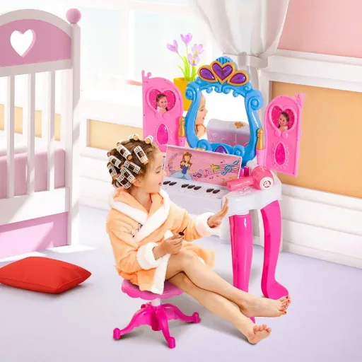 Kinderschminktisch Frisiertisch mit Klavier Rosa