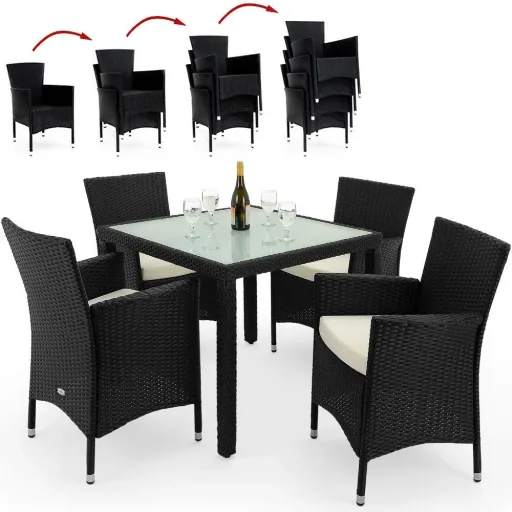 Gartenmöbelset Bali-Polyrattan schwarz stapelbar 9-teilig