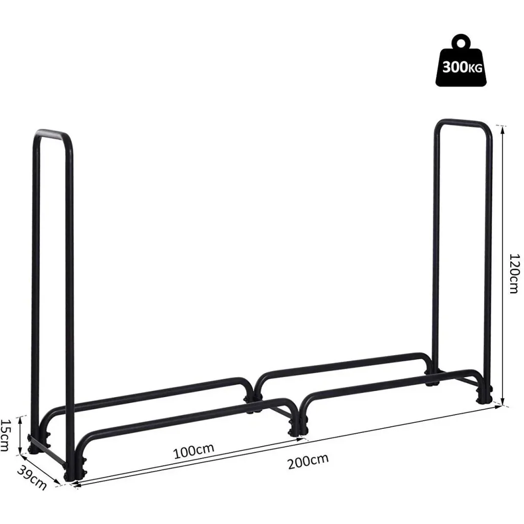 Kaminholzregal Brennholzregal Feuerholzregal Holzablage Metall 300kg belastbar Schwarz 200 x 39 x 120 cm