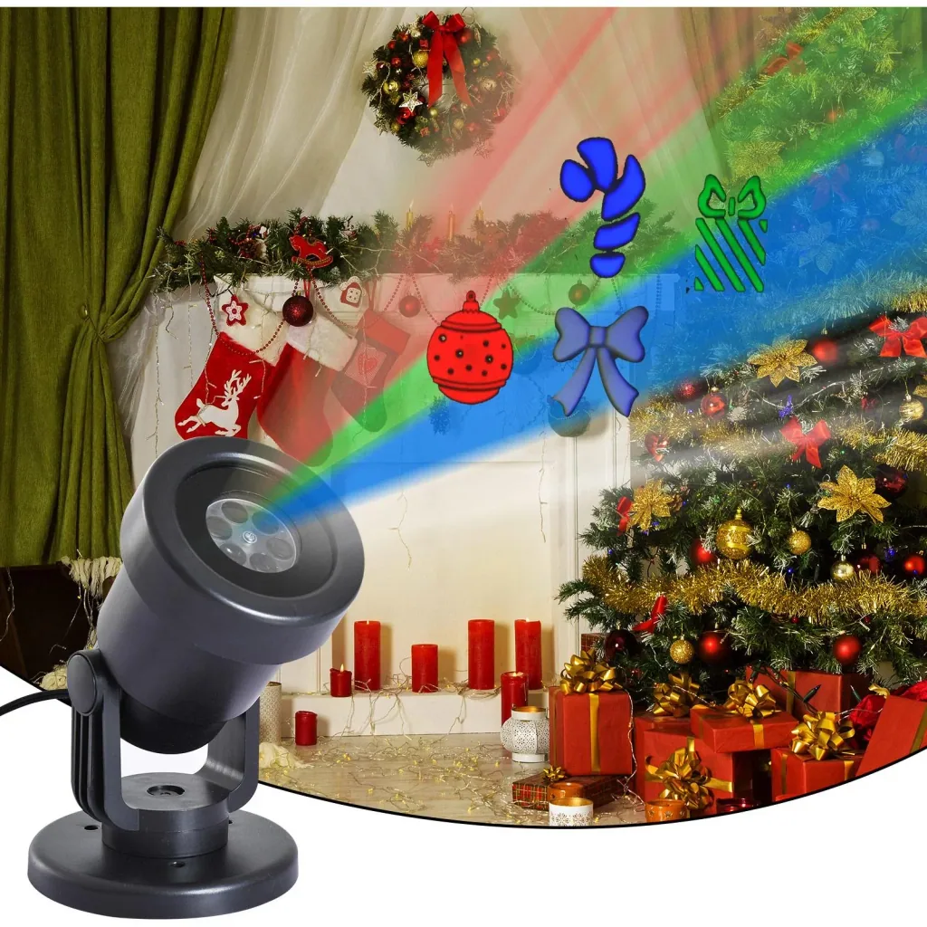 LED Projektor Lichter Effektlicht 4 Motiv-Folien Weihnachten Schwarz
