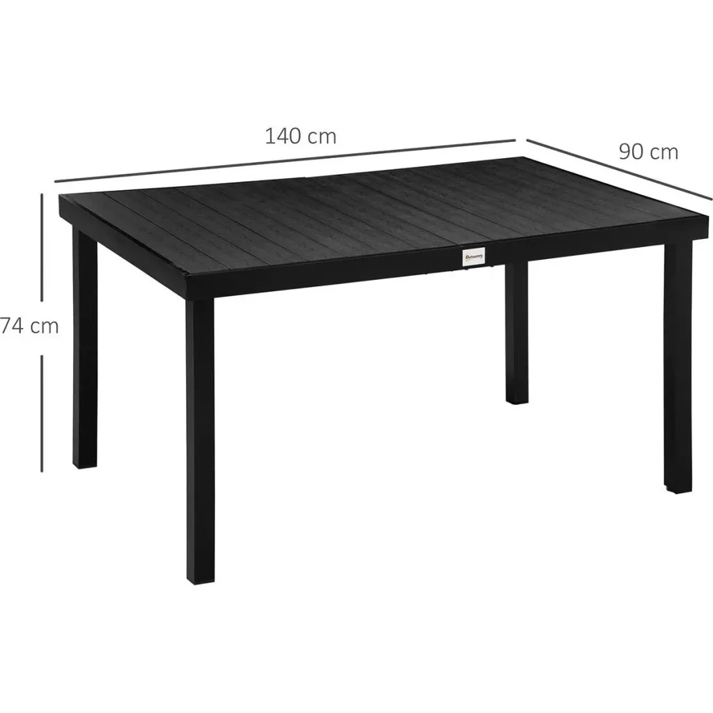 Gartentisch für 6 Personen Aluminium schwarz 140cm x 90 cm x 74 cm