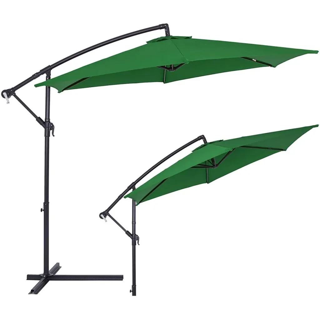 Sonnenschirm faltbar aus Aluminium grün mit Girlande Ø 330 cm