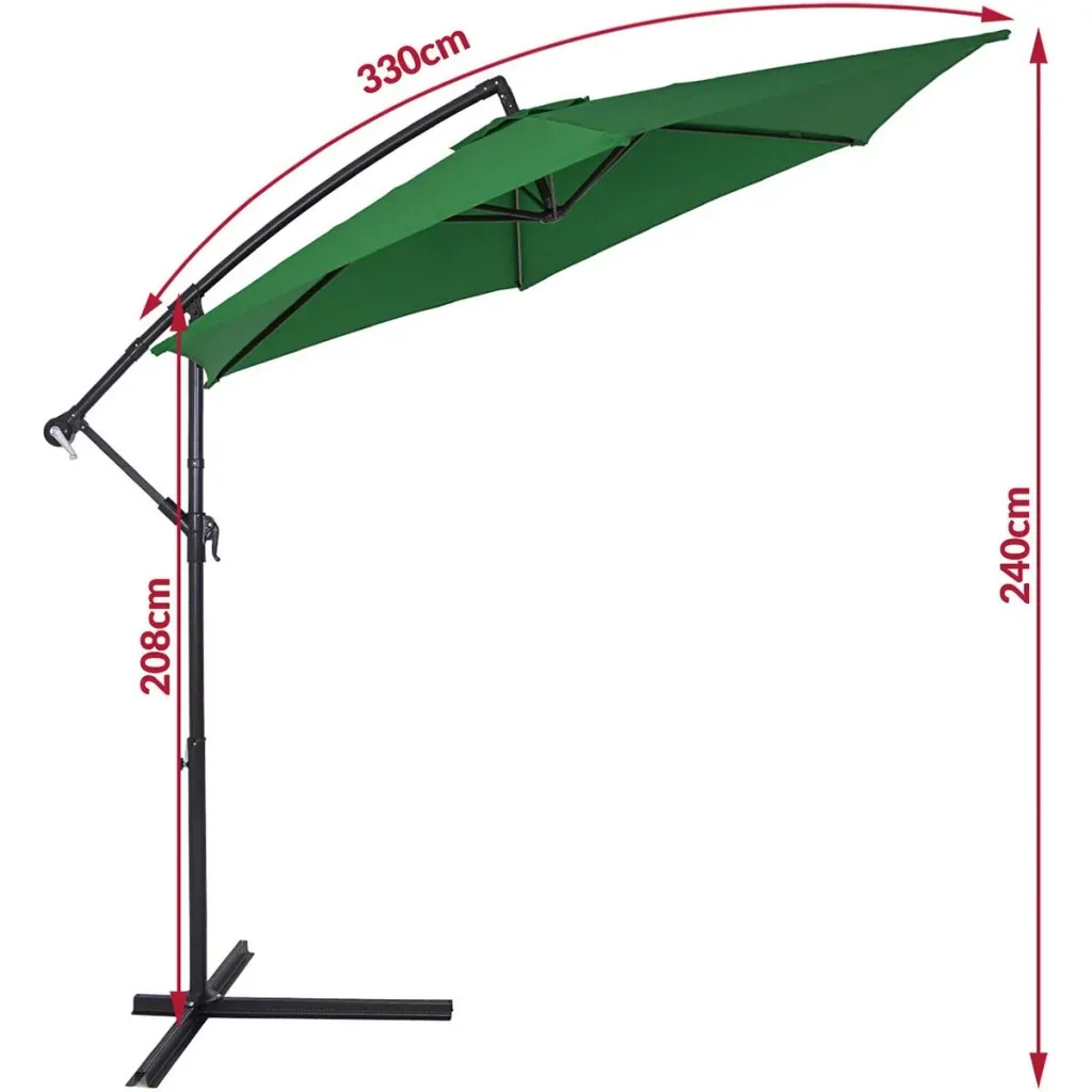 Sonnenschirm faltbar aus Aluminium grün mit Girlande Ø 330 cm