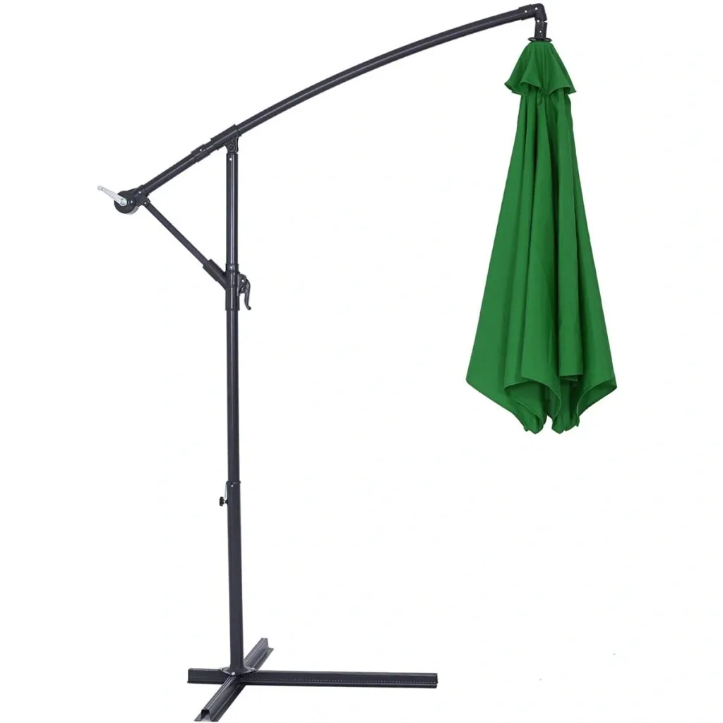 Sonnenschirm faltbar aus Aluminium grün mit Girlande Ø 330 cm