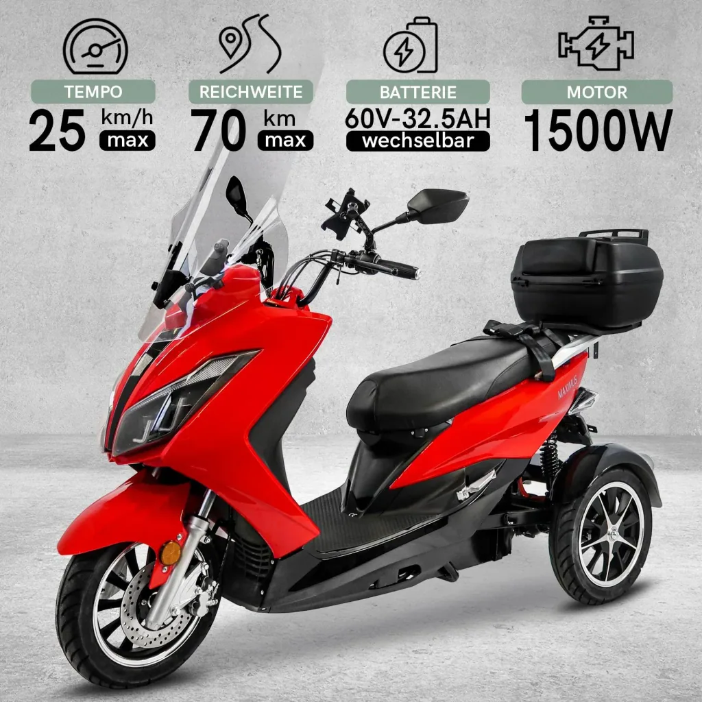 Maximus MX3-25 3 Rad Elektromobil 60V 32,5 AH Lithium Akku 1500W Motor 2 Personen Zulassung mit Topcase