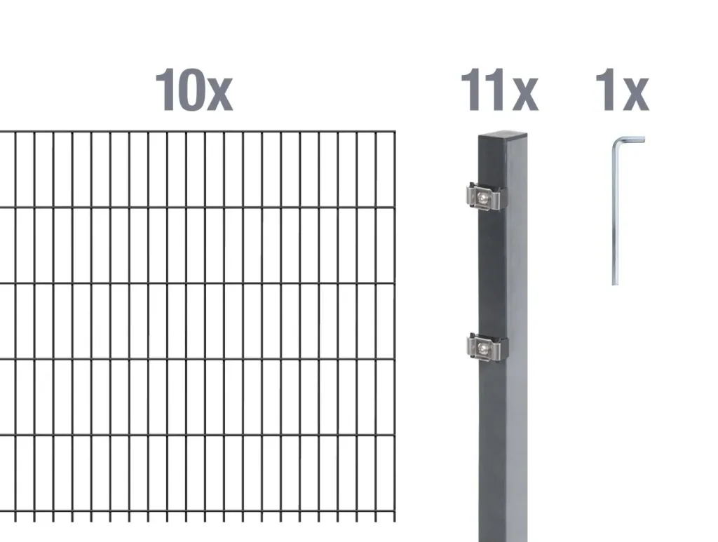 Doppelstabmattenzaun Komplettset, anthrazit, Höhe 160 cm, Länge 20 m