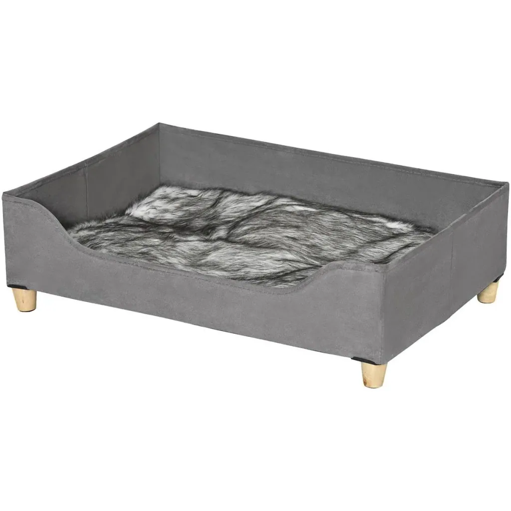 Hundebett mit Kissen für kleine und mittelgroße Hunde Weich gepolstert waschbarer Bezug Kiefer Grau 81 x 56 x 23,5 cm