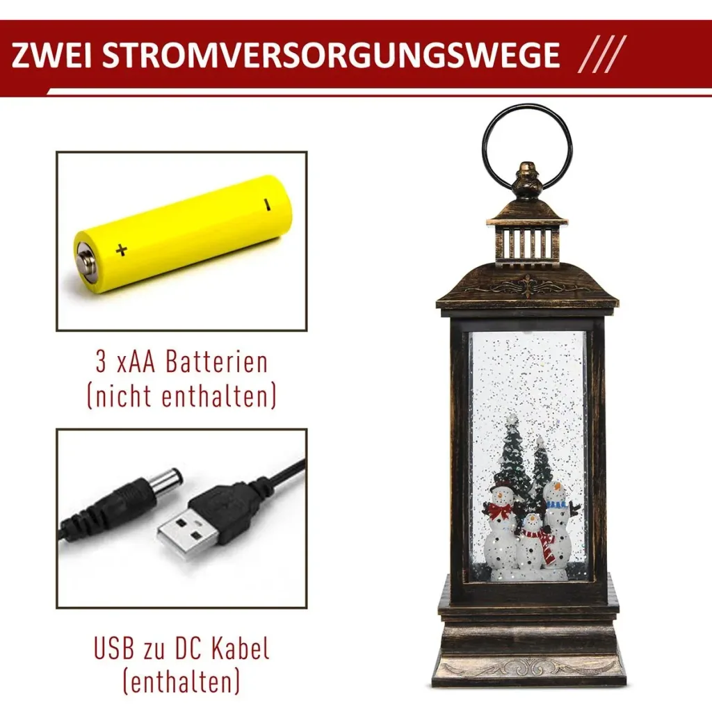Weihnachten Schneelaterne mit Santa Musik Licht Schnee, Glaskugellaterne, 6h Timer, Metall 10,4 x 10,4 x 27,5 cm