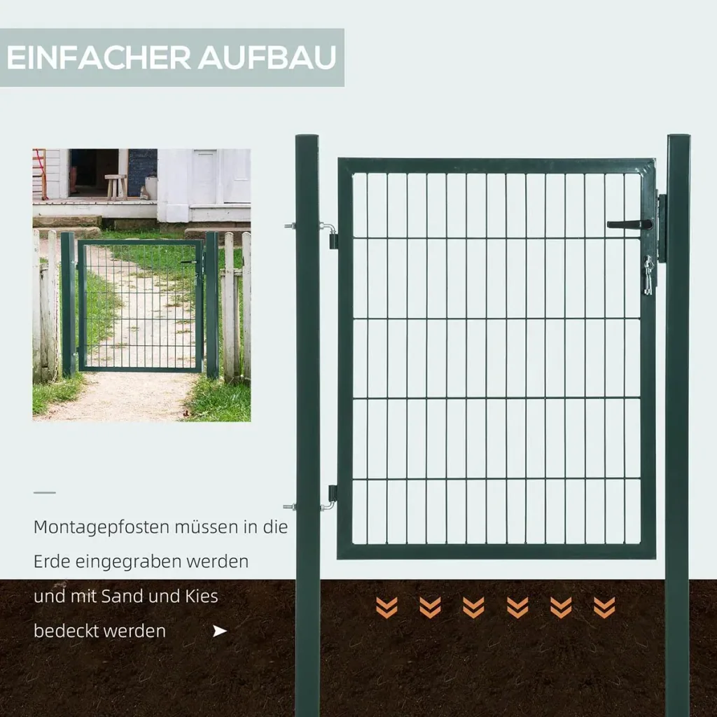 Gartentor Gartentür Zauntor Hoftür aus Stahl Griff Schloss und Schlüsseln 97 x 150 cm Grün