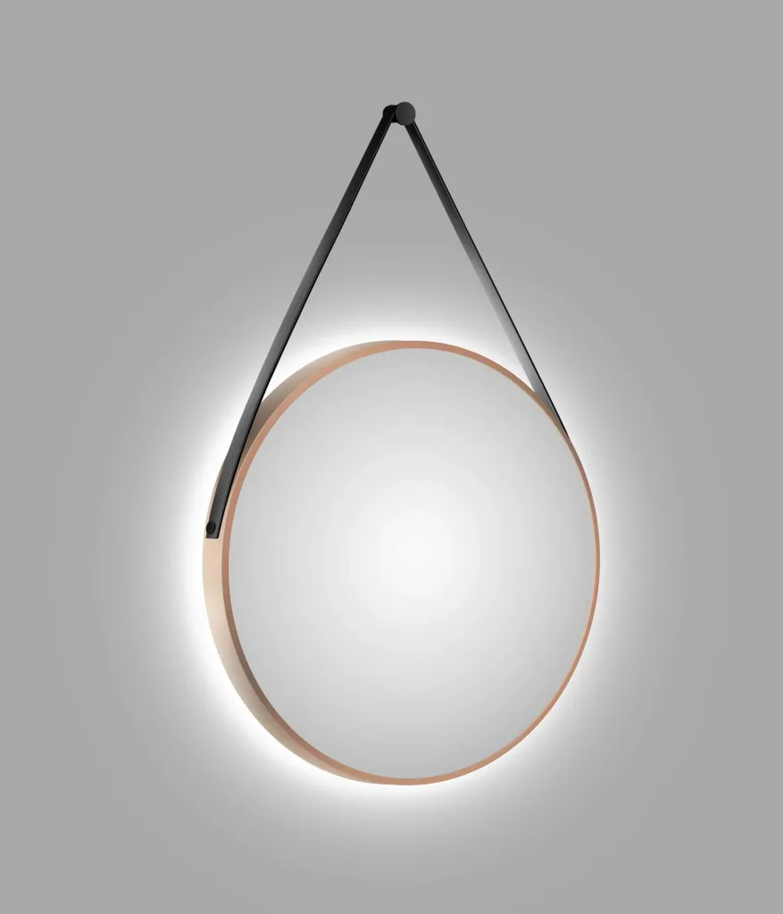 Dekorativer runder Wandspiegel mit indirekter LED Beleuchtung in kupfer matt Ø 80 cm