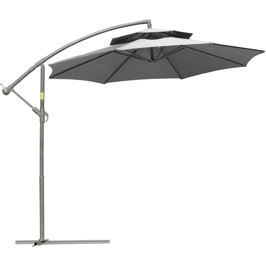 Sonnenschirm Ø2,67 x 2,7 m Doppelt überdachter schwingender Sonnenschirm Kreuzfuß Stahl Outdoor Polyester Stahl Hellgrau