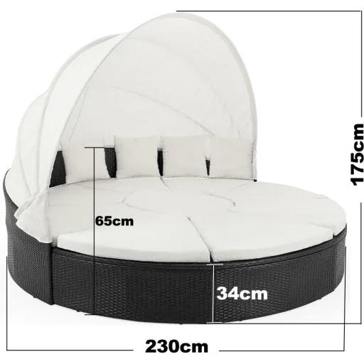 Polyrattan-Sonneninsel Ø230cm mit 9 Sitzkissen und 4 Kopfkissen