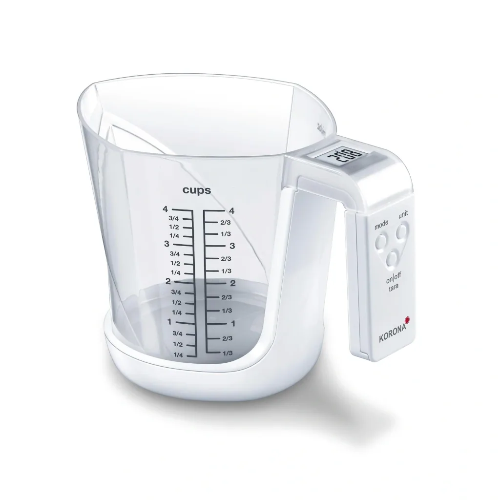 Digital Messbecher-Waage „Mia“, bis 3 kg, Weiß, abnehmbarer Messbecher