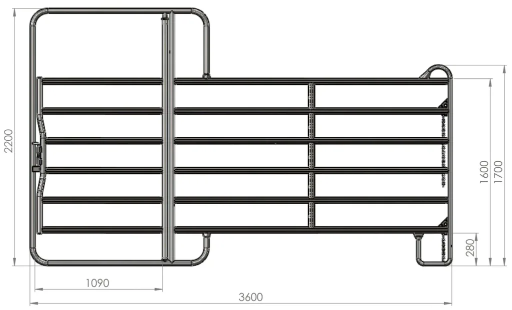 Weidepanel - Zaunelement mit Tor, 3,6 m Länge, Gesamthöhe 2,2 m