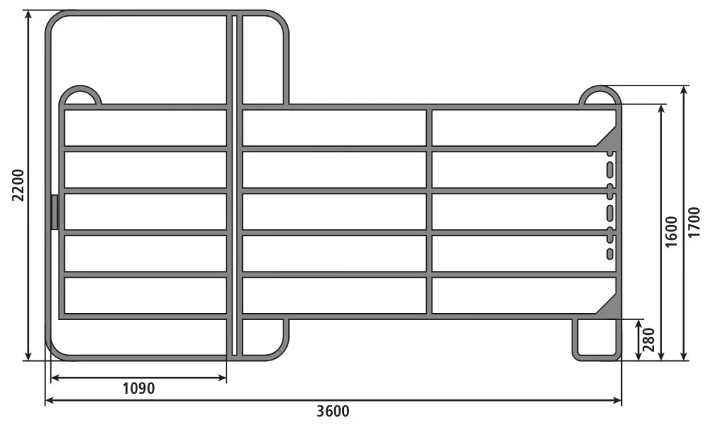 Weidepanel - Zaunelement mit Tor, 3,6 m Länge, Gesamthöhe 2,2 m