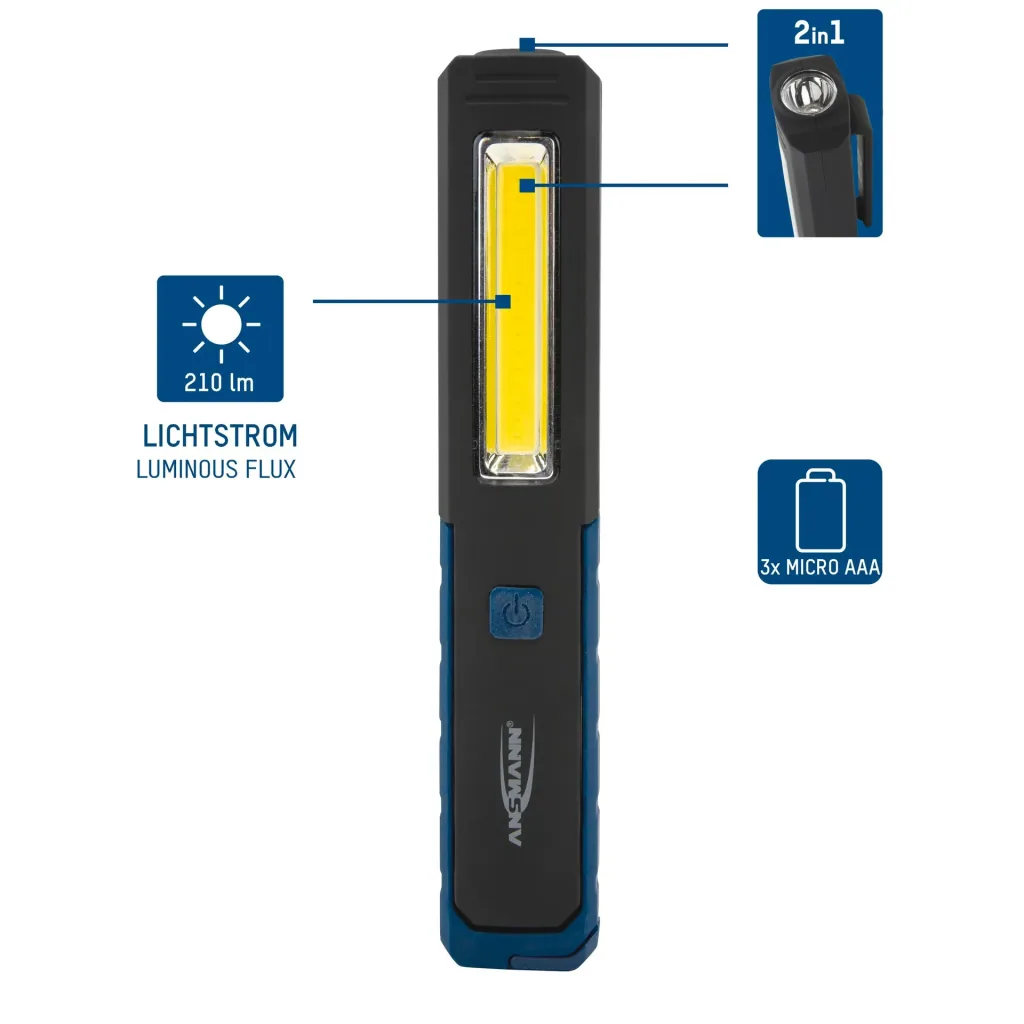 Ansmann Arbeitsleuchte inkl. Batterien, SMD-LEDs, 1W + 3W + Zink-Kohle Sparset AA/AAA - 72-teilig und Feuerzeug-Nachfüllgas 300 ml