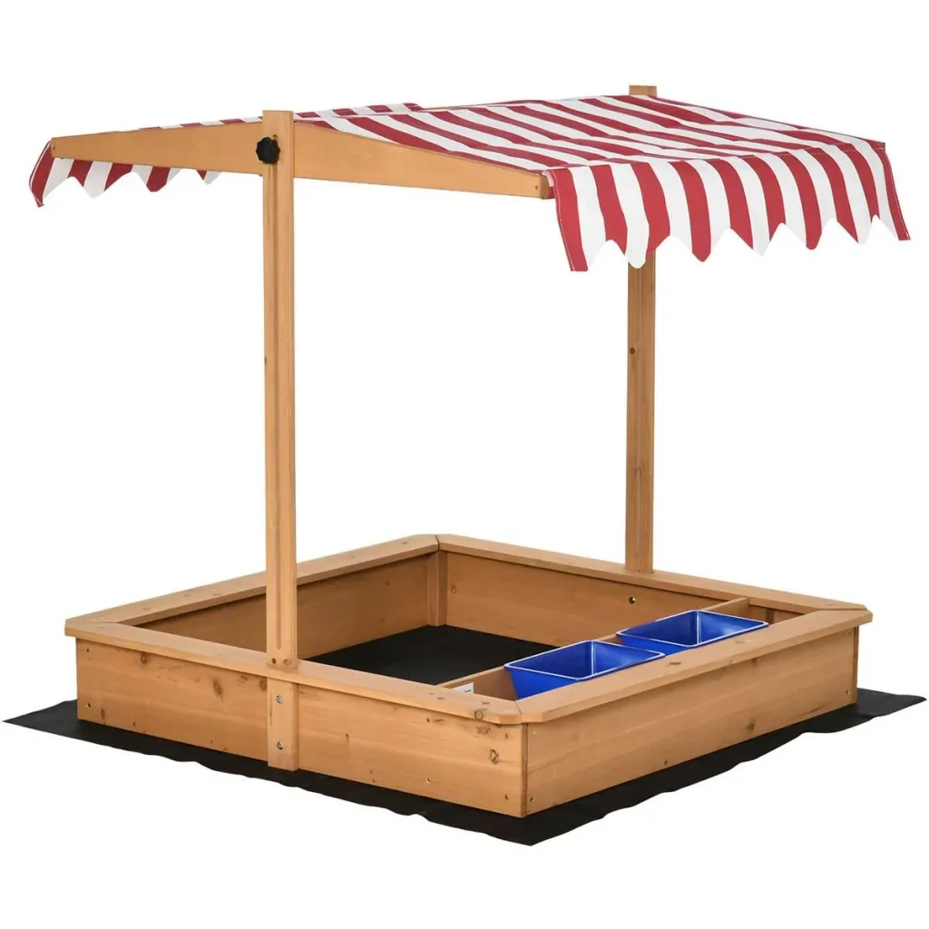 Sandkasten Holz bodenlos Design für Kinder 3-7 Jahre mit Deckel und Dach 107,5 x 107,5 x 110 cm