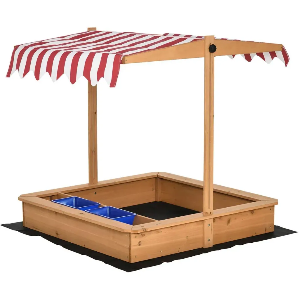 Sandkasten Holz bodenlos Design für Kinder 3-7 Jahre mit Deckel und Dach 107,5 x 107,5 x 110 cm