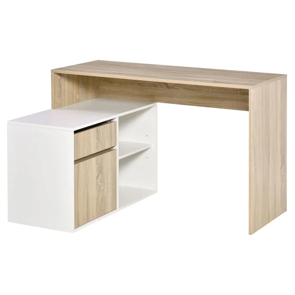 Eckschreibtisch Computertisch Bürotisch Winkelschreibtisch Regal L-Form Spanplatte Weiß+Eiche 120 x 92 x 75,5 cm