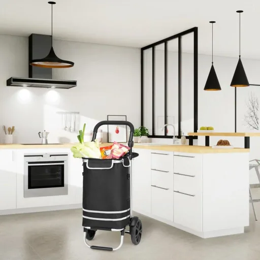 Einkaufswagen Max 25kg|Abnehmbare Einkaufstasche|Mit Kühlfach | Aluminium schwarz
