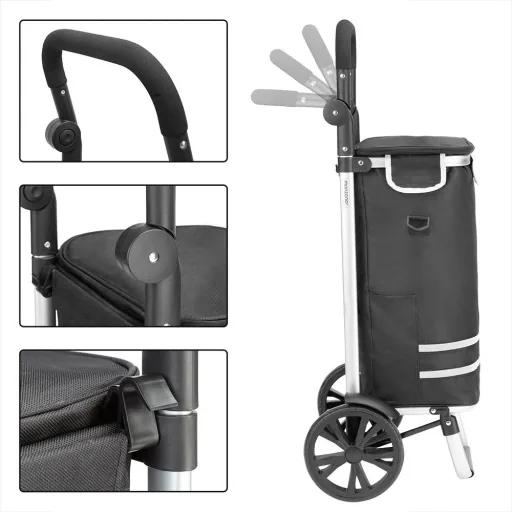 Einkaufswagen Max 25kg|Abnehmbare Einkaufstasche|Mit Kühlfach | Aluminium schwarz