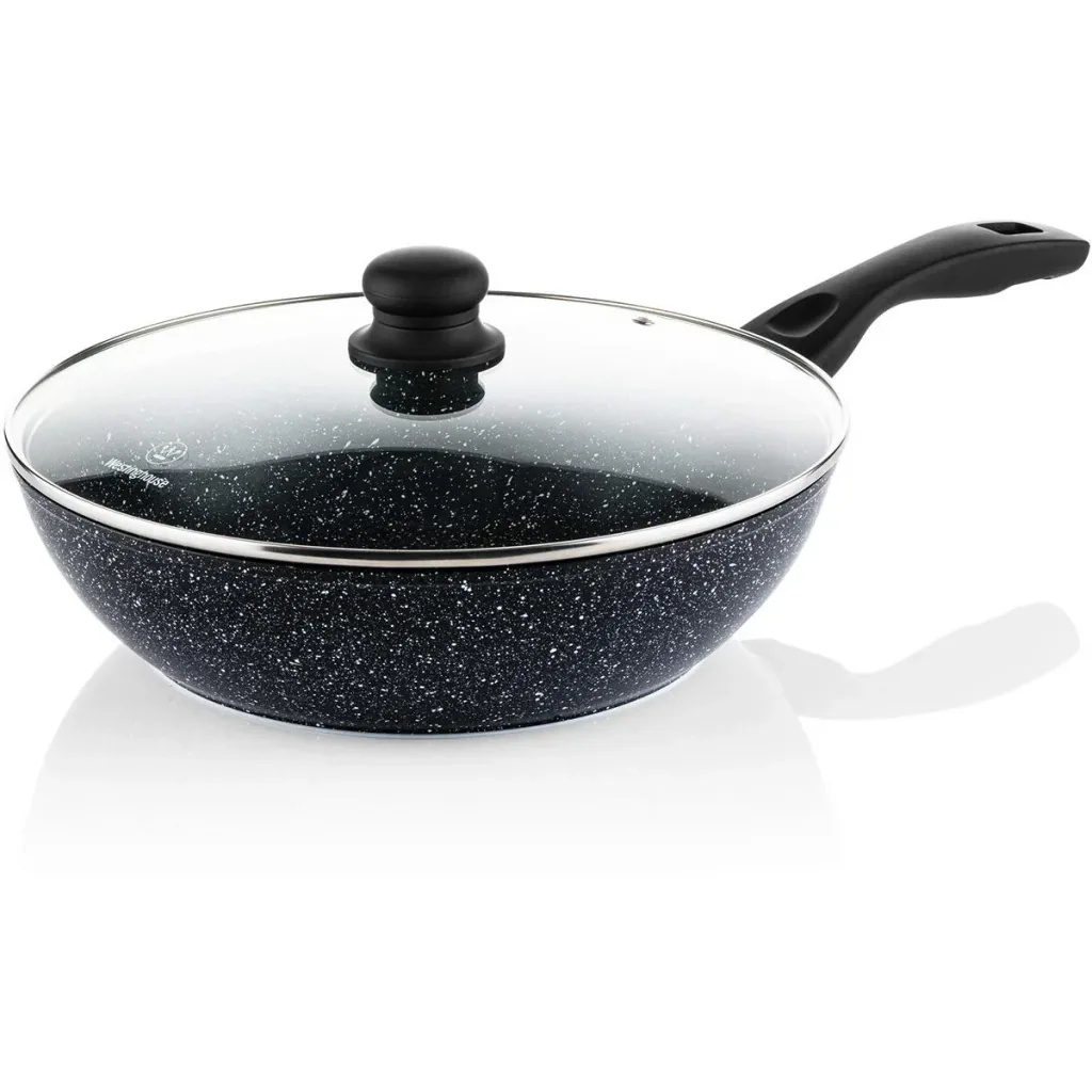 NL Schwarzer Marmor Kochset - Kochtopf 24 cm + Wokpfanne 30 cm - Schwarz