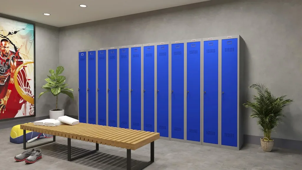 Schließfach-Spind PL-Serie - 1 Tür mit Schlüsselschloss, grau-blau