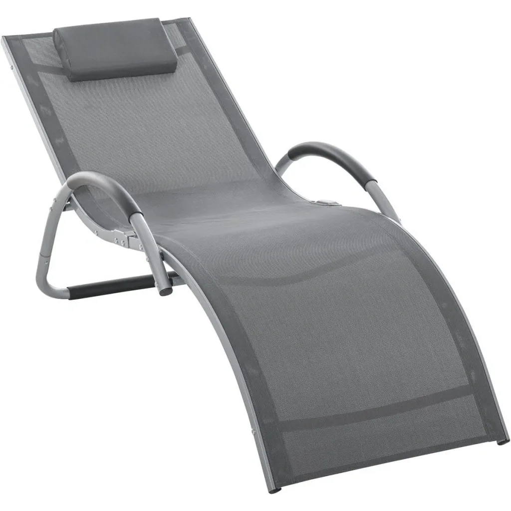 Gartenliegen mit Kissen Sonnenliege Relaxliege ergonomisch Aluminium Texteline Dunkelgrau 160 x 60 x 65 cm