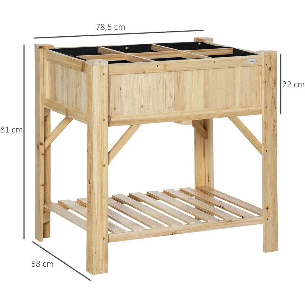 Hochbeet Holz mit 6 getrennten Anbauflächen Pflanztisch Blumenkasten Vliesstoff Natur 78,5 x 58 x 81 cm