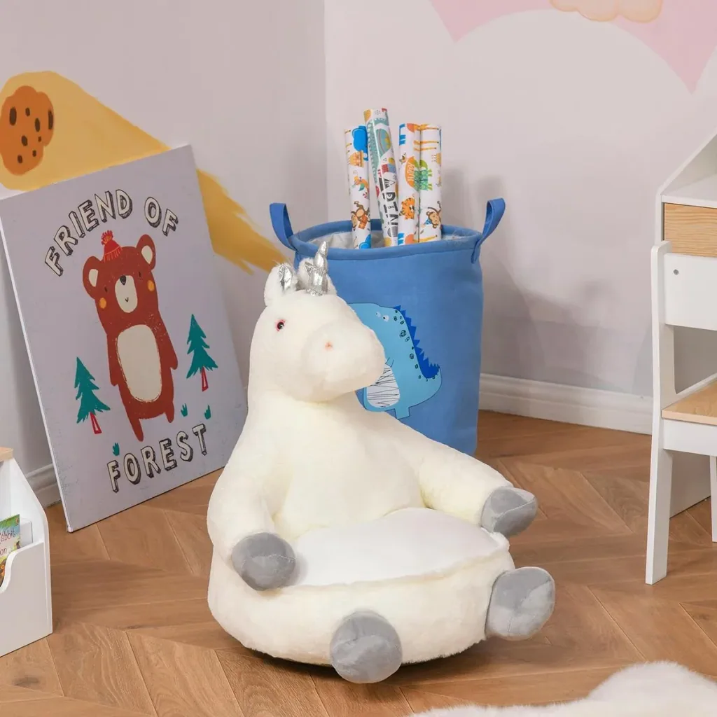 Plüsch-Kindersessel Plüschtier Kinderstuhl Sofa Einhorn für Spielzimmer Kinderzimmer für 18-36 Monaten Weiß 59 x 50 x 68