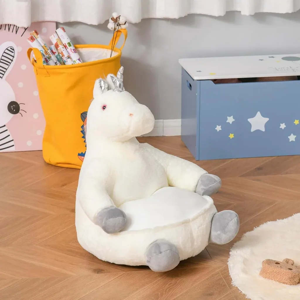 Plüsch-Kindersessel Plüschtier Kinderstuhl Sofa Einhorn für Spielzimmer Kinderzimmer für 18-36 Monaten Weiß 59 x 50 x 68