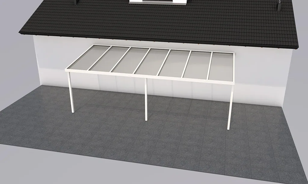 Terrassendach Premium, weiß, 7120 x 3060 mm - Polycarbonat Stegplatten 16 mm, klar