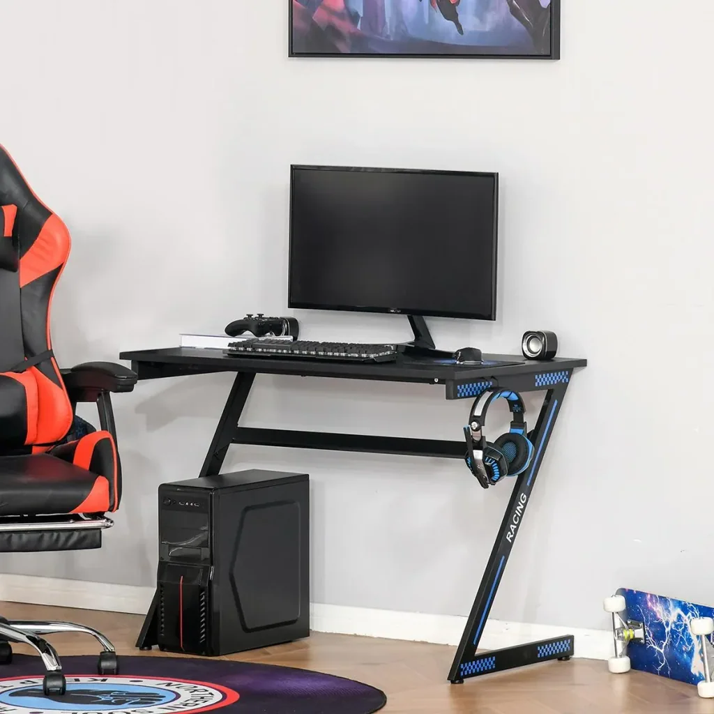 Computertisch Z-förmiges Design Schreibtisch mit Kopfhörerhaken Gaming Tisch PC Tisch Computer ergonomisch verstellbar H