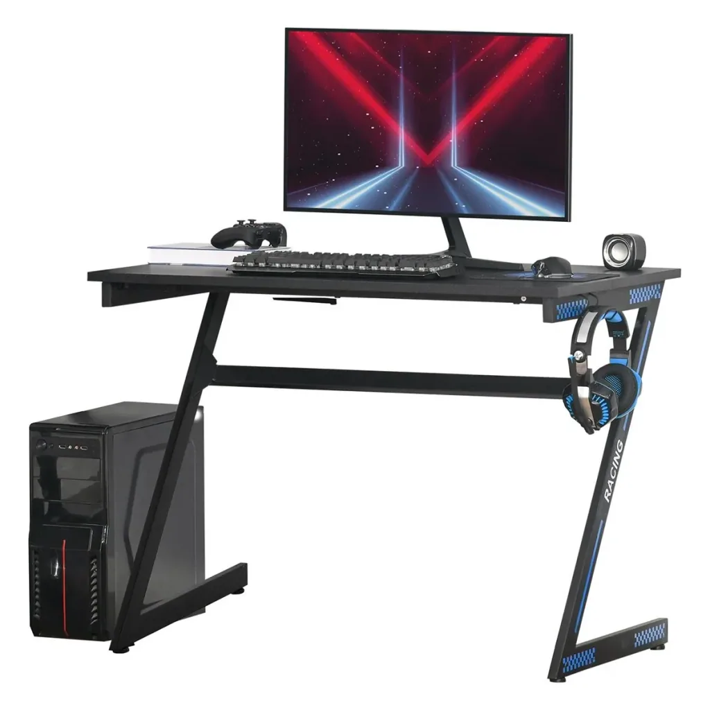 Computertisch Z-förmiges Design Schreibtisch mit Kopfhörerhaken Gaming Tisch PC Tisch Computer ergonomisch verstellbar H