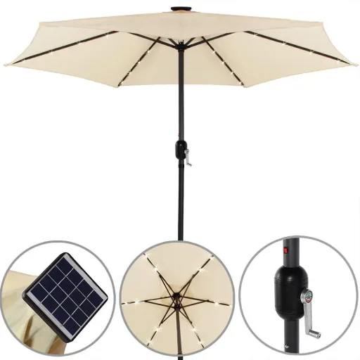 Sonnenschirm Maïmi mit LED-Beleuchtung, kippbar, cremefarben - Ø 2,7m