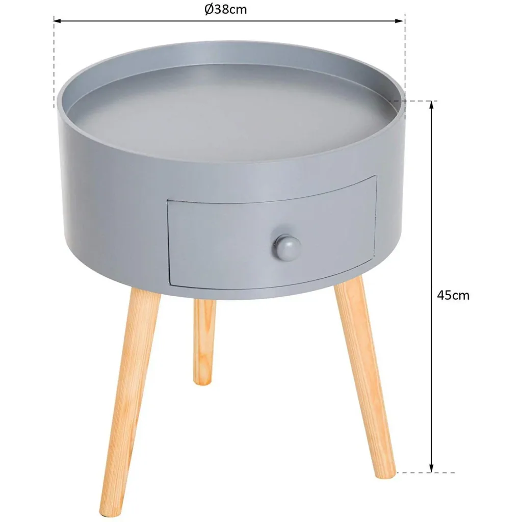Couchtisch rund Beistelltisch mit Schublade Holz Grau