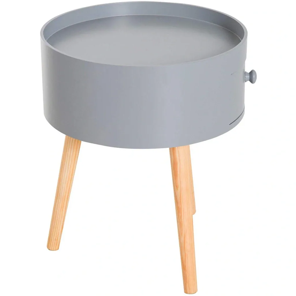 Couchtisch rund Beistelltisch mit Schublade Holz Grau