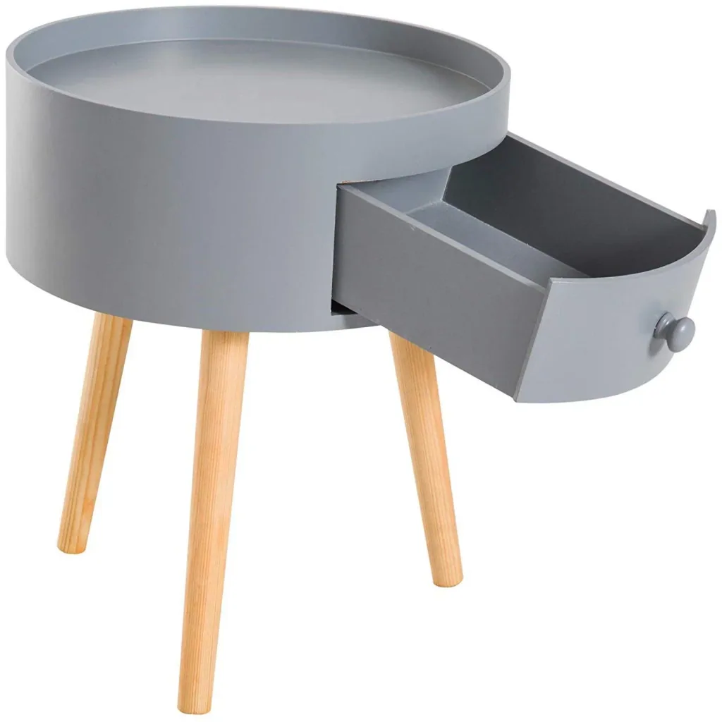 Couchtisch rund Beistelltisch mit Schublade Holz Grau