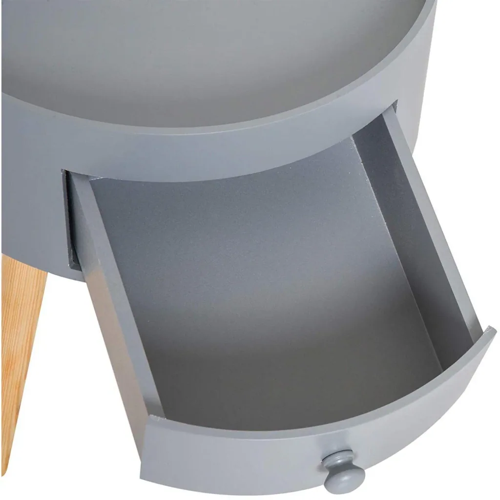 Couchtisch rund Beistelltisch mit Schublade Holz Grau