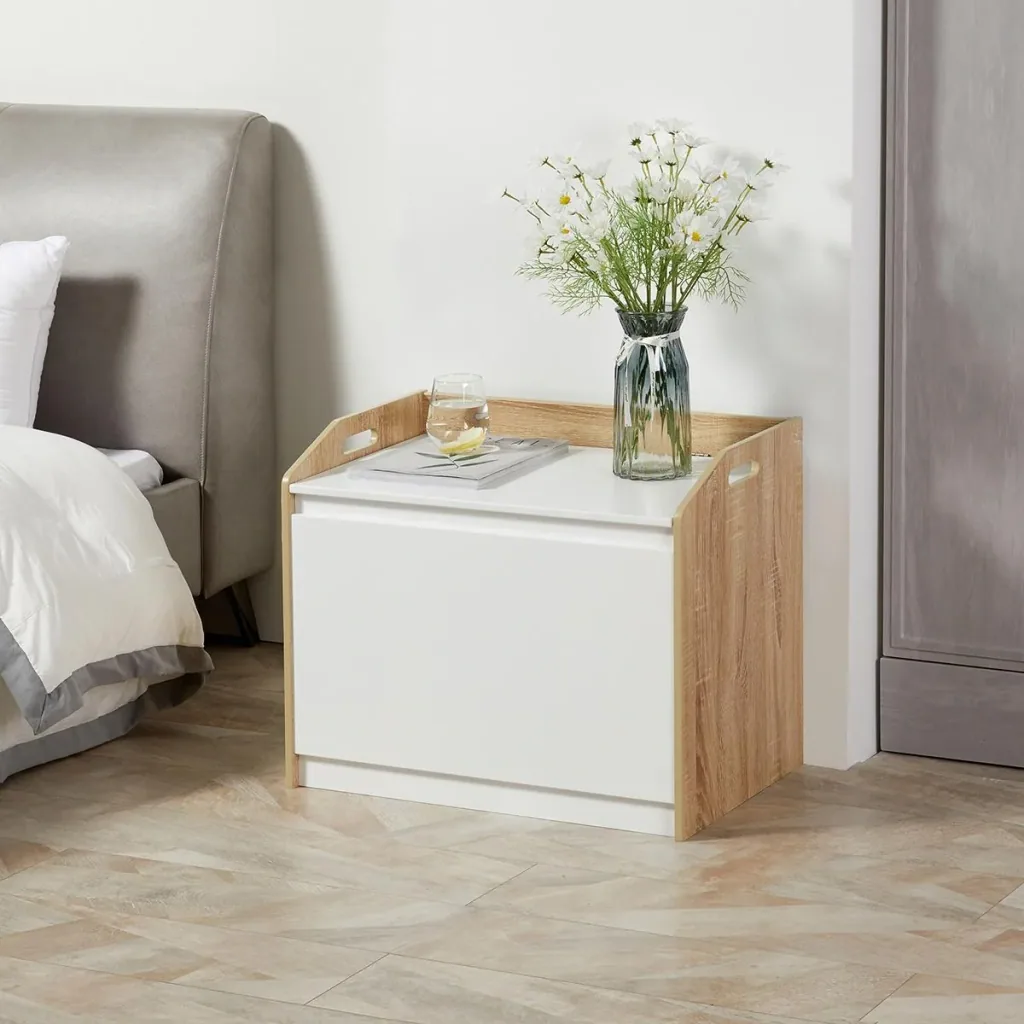 Sitzbank mit Stauraum 2-in-1 Truhenbank Nachttisch Aufbewahrungstruhe Weiß+Natur 62,4 x 40 x 51,5 cm