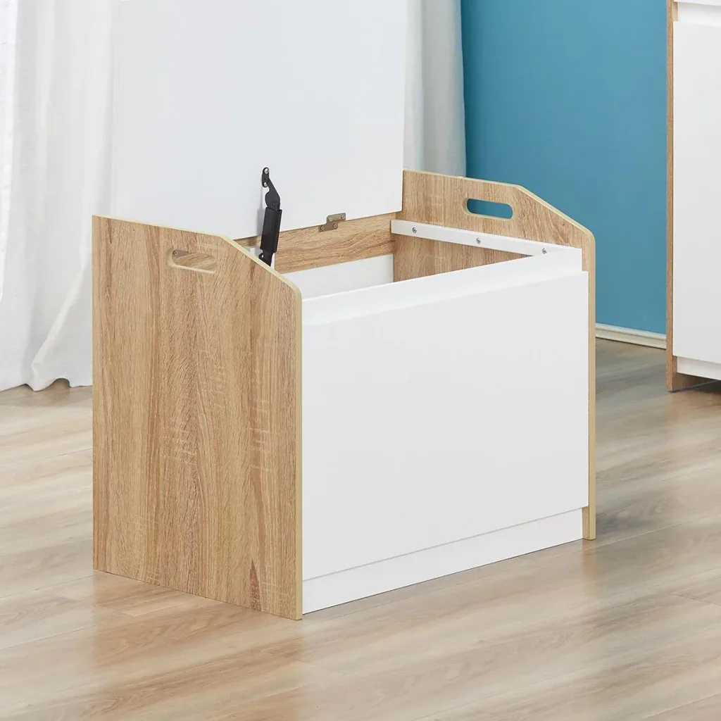 Sitzbank mit Stauraum 2-in-1 Truhenbank Nachttisch Aufbewahrungstruhe Weiß+Natur 62,4 x 40 x 51,5 cm