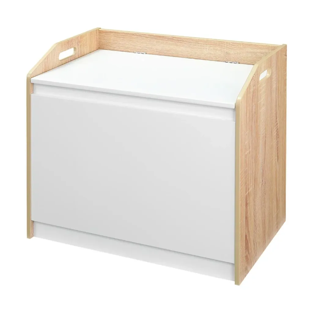 Sitzbank mit Stauraum 2-in-1 Truhenbank Nachttisch Aufbewahrungstruhe Weiß+Natur 62,4 x 40 x 51,5 cm