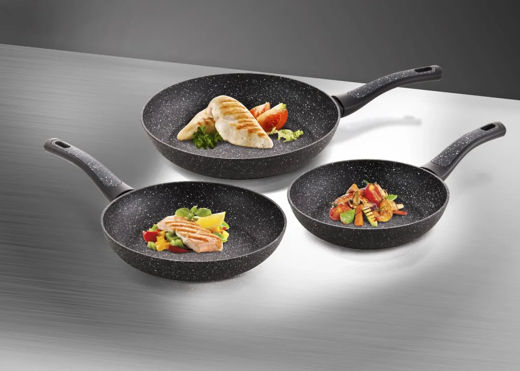 Pfannen-Set, grau-schwarz, 3-teilig