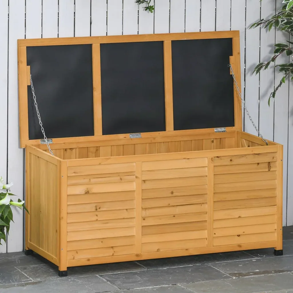 Gartenschrank Gerätehaus Gerätescharank wasserbeständig Tannenholz dauerhaft große Raum 127 x 56 x 60 cm Gelb