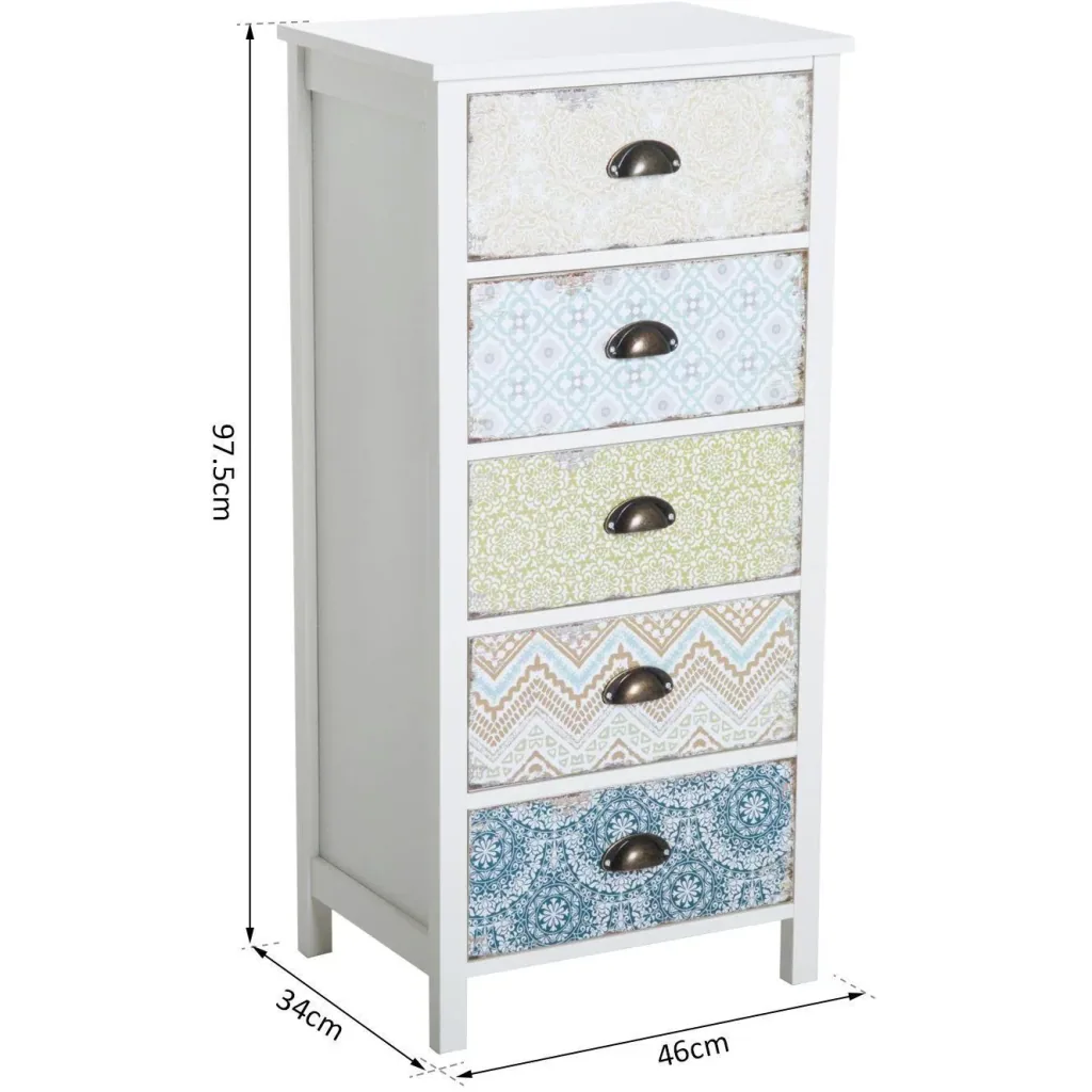 Kommode Beistellschrank mit 5 Schubladen Holz Bunt