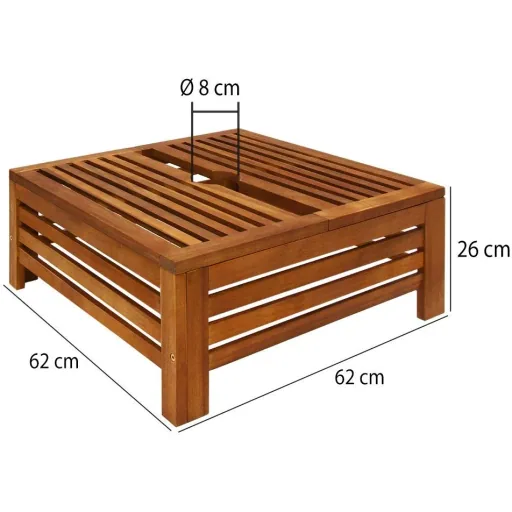 Sonnenschirmfußtisch, Gartentisch, Beistelltisch, Sonnenschirmfußabdeckung, Akazienholz 62x62x26cm